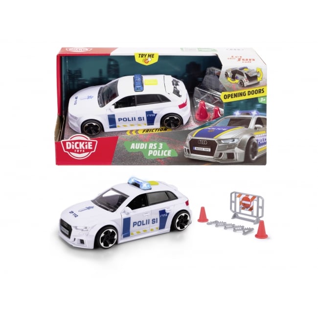 DICKIE TOYS suomalainen poliisiauto ja tarvikkeita Audi RS3 mittakaava 1:32, 15 cm