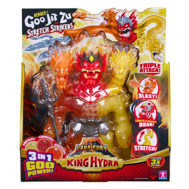 HEROES OF GOO JIT ZU Hahmo Stretch Strikers King Hydra valoilla ja äänillä, 24 cm