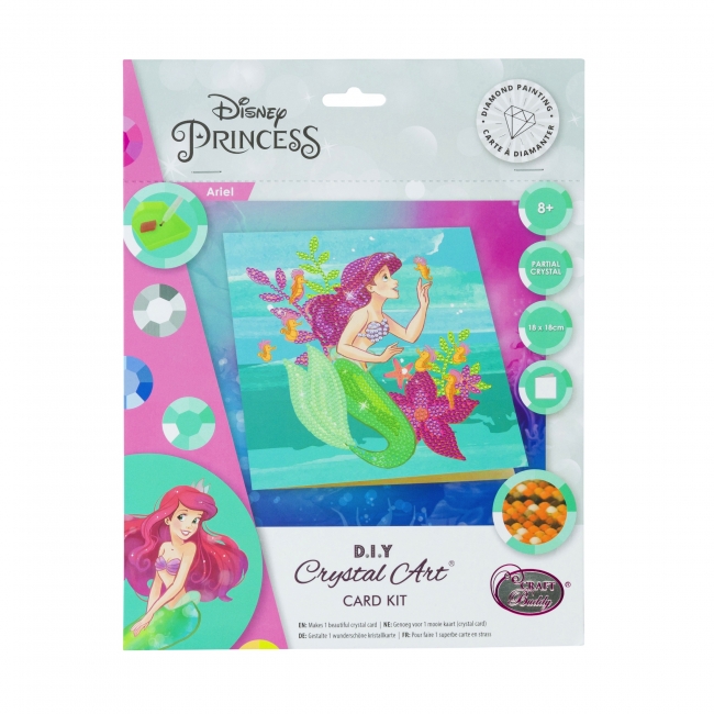 DISNEY PRINCESS Crystal Art Askartelukortti Ariel, 18 x 18 cm